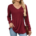 Emelina™ | Pleated V-Neck Long Sleeve Top