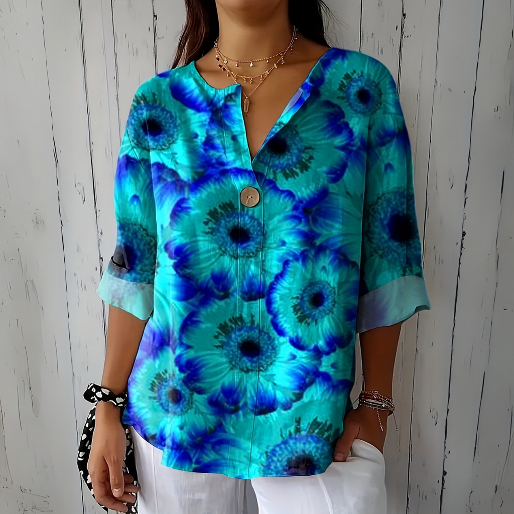 Selira™ | Watercolour Floral Long Sleeve Blouse